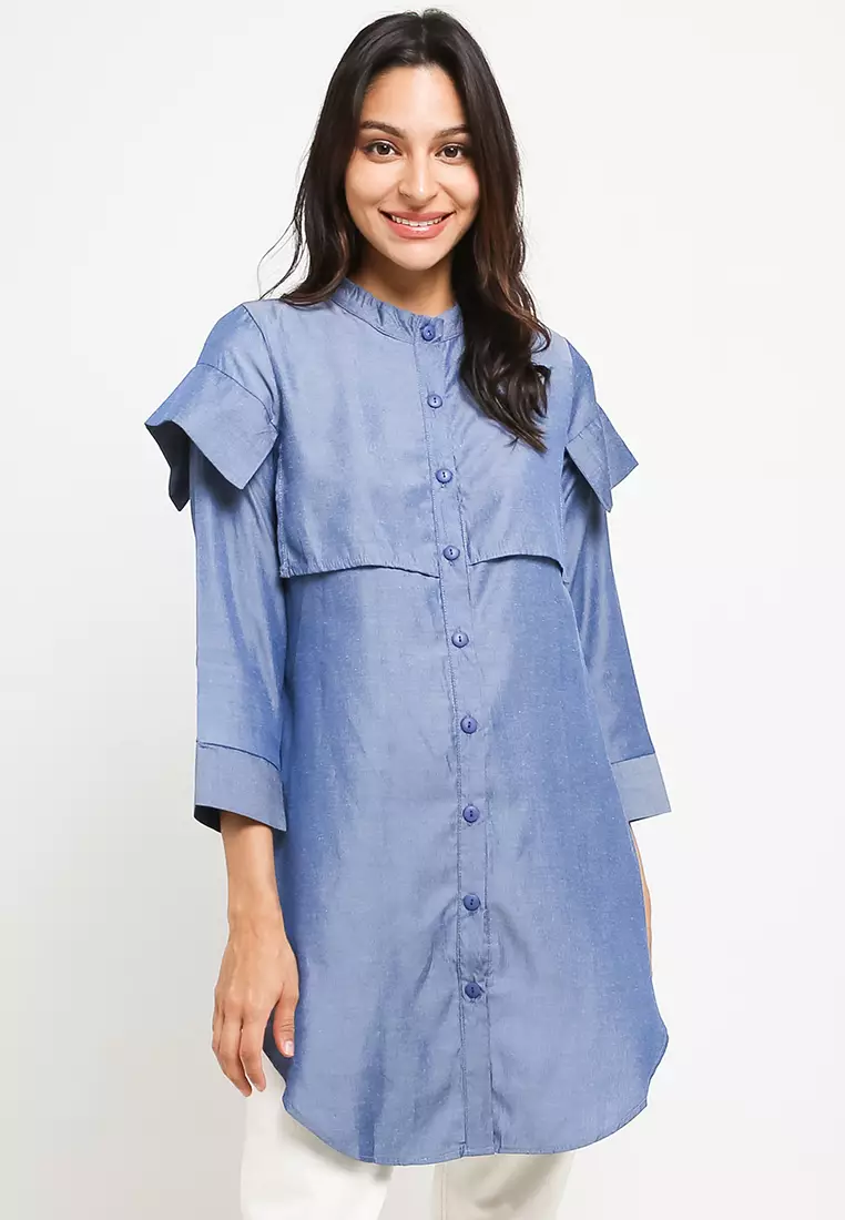 Luca Assymetrical Tunic In Navy