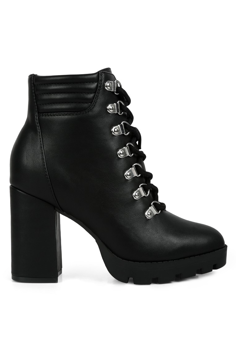 Black Lace Up Block Heel Boots