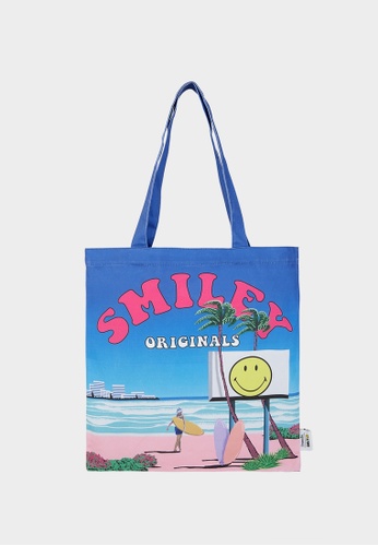 Buy Pomelo Pomelo X Smiley Originals Beach Print Tote Bag Blue 2021 Online Zalora Singapore
