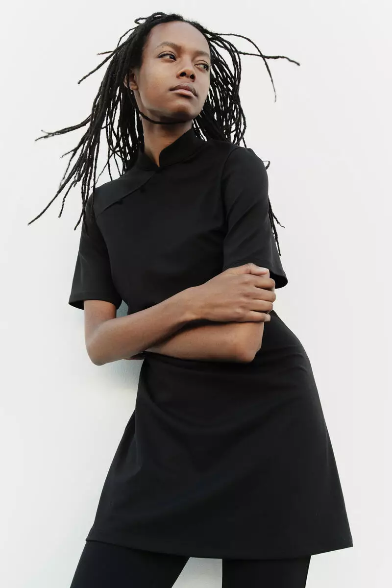 Draped button-detail dress