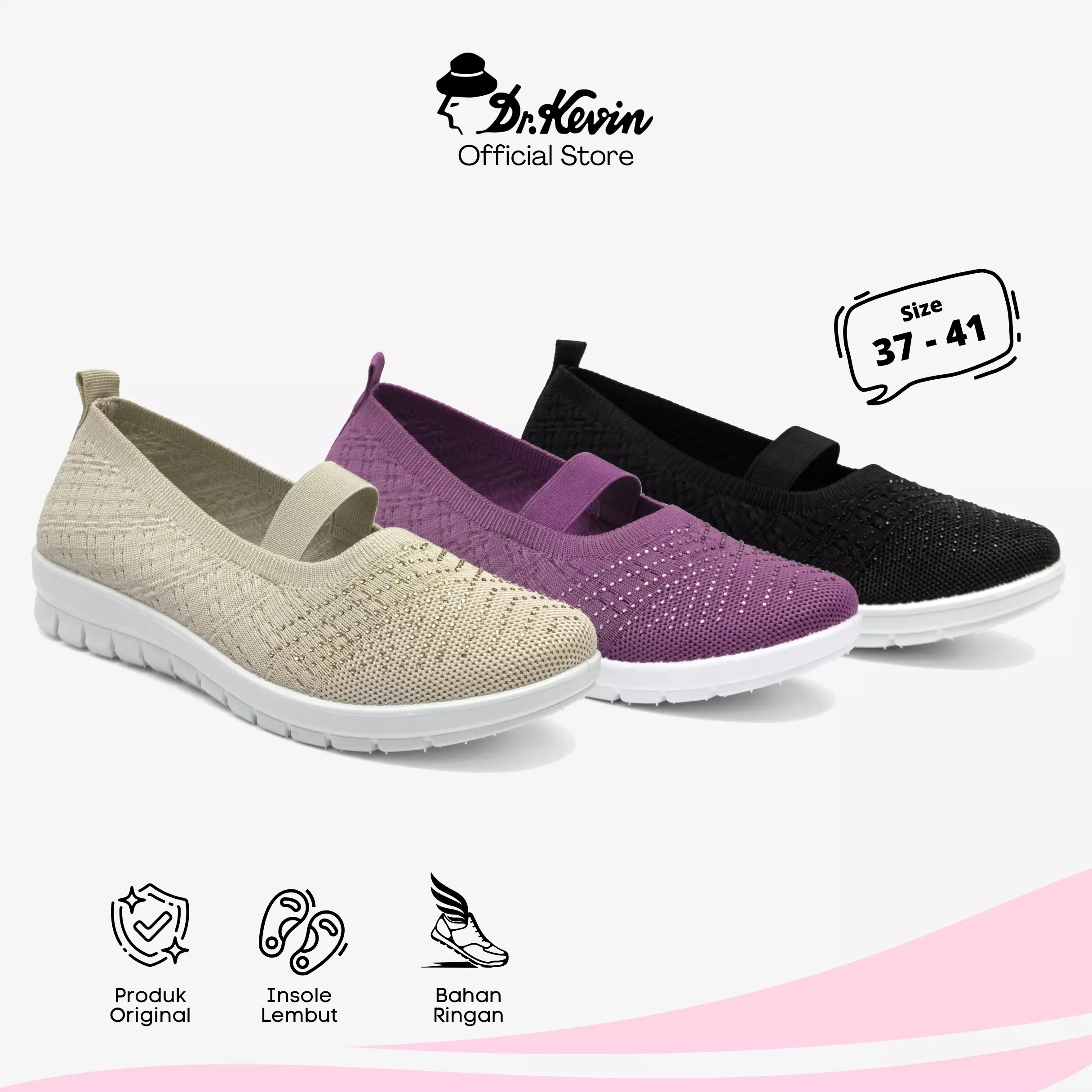 Dr. Kevin Sepatu Olahraga Sport Wanita Sneakers Rajut Slip On 559-008
