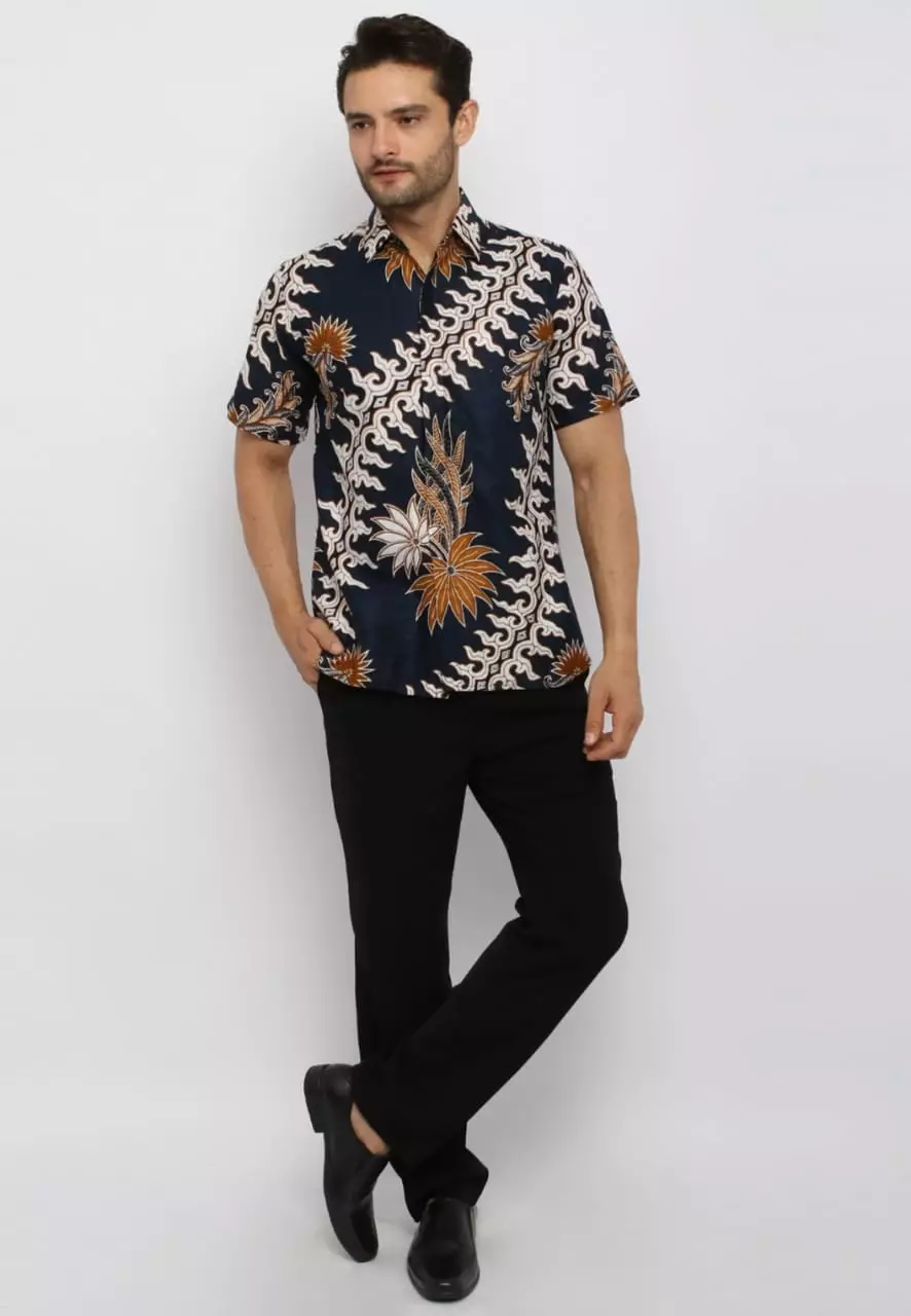 Kemeja Batik Pria Premium Slimfit Elegant Modern Lengan Pendek Salya Dongker