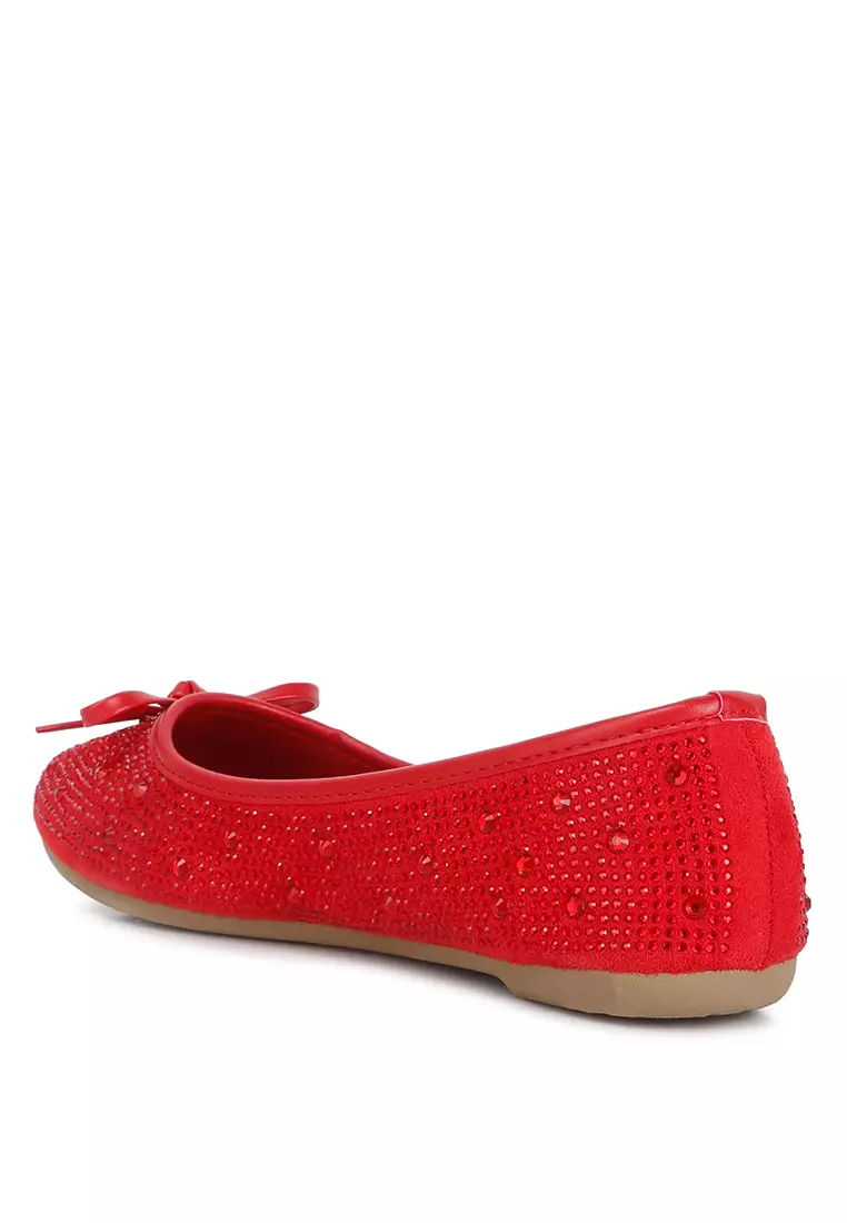 Red Rhinestones Embellished Ballet Flats