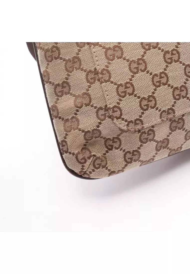 Pre-Loved Gucci GG canvas Shoulder bag canvas leather beige Dark brown