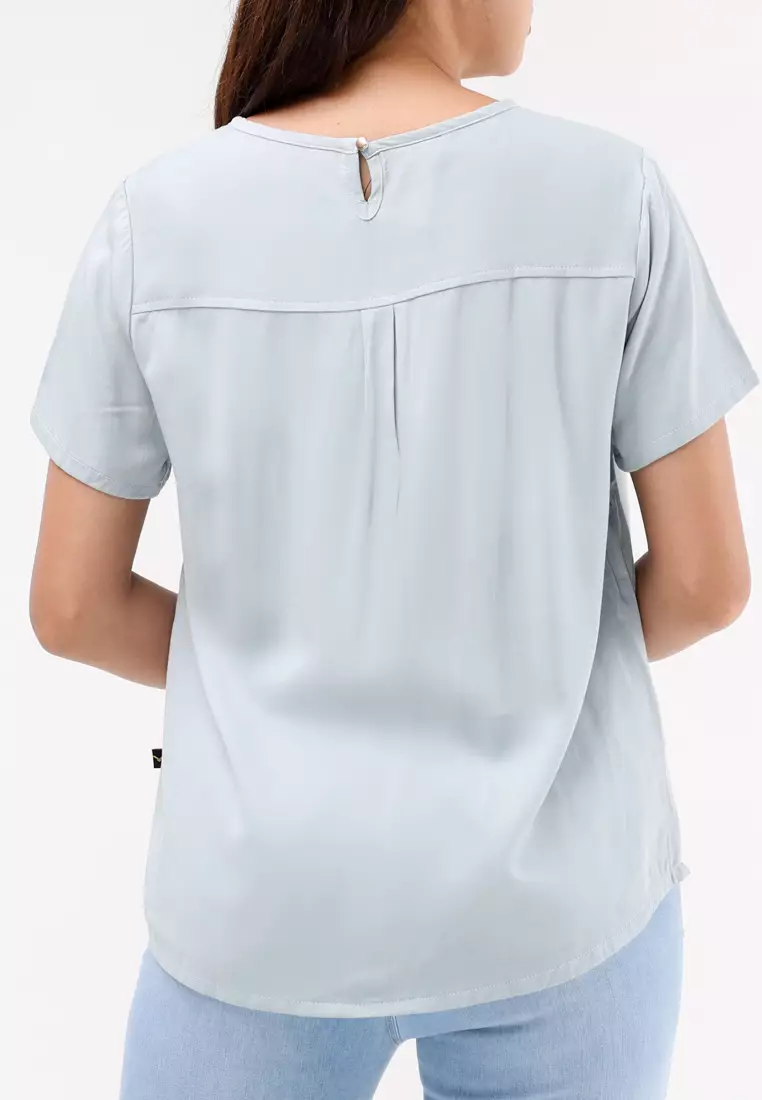 Plain Single Bold Twill Short Sleeve Blouse