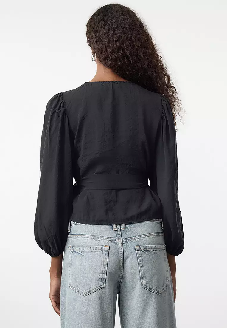 Long Sleeves Wrap Blouse