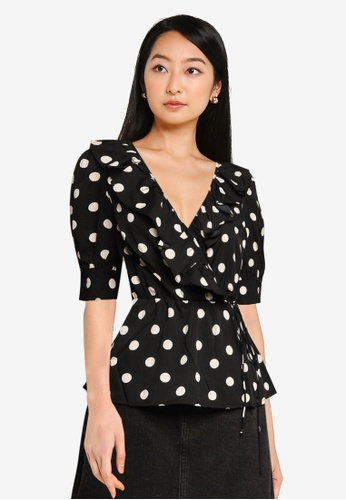 Vero Moda black Henna 2/4 V-neck Frill Blouse 3BB6EAA0825A30GS_1