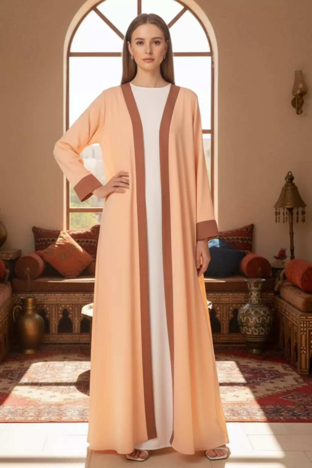 Demure Studio - ABAYA IN TANGERINE ORANGE - DAILY WEAR OPEN ABAYA