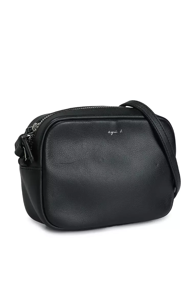 【agnes b.】\"00's messenger bag\" black Mael messenger bag in cotton canvas and leather