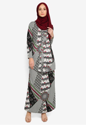 Kebaya Modern English Cotton from Azka Collection in Black and White and Red