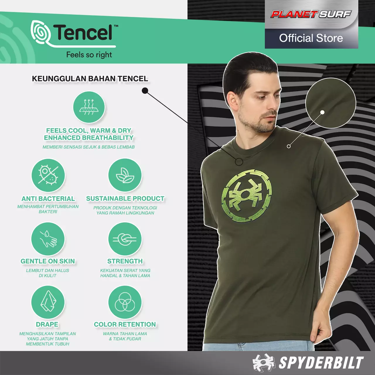 Spyderbilt Kaos Lengan Pendek Pria Blatt Tencel Men Tee Planet Surf