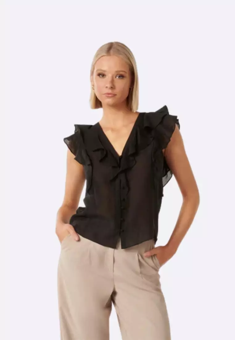 Buy Ever New Roma Ruffle Button Through Blouse in Black 2024 Online ...