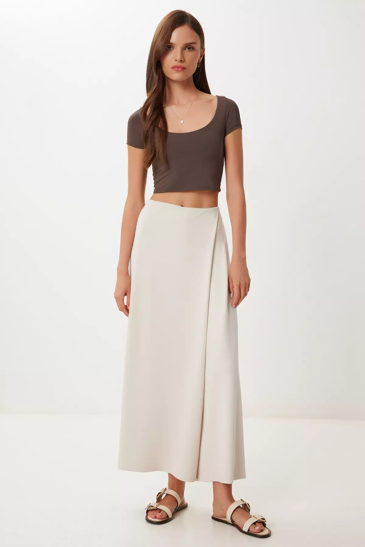 Women's Stone Skirt Look Flexible Knitted Baggy Trousers Cr00520