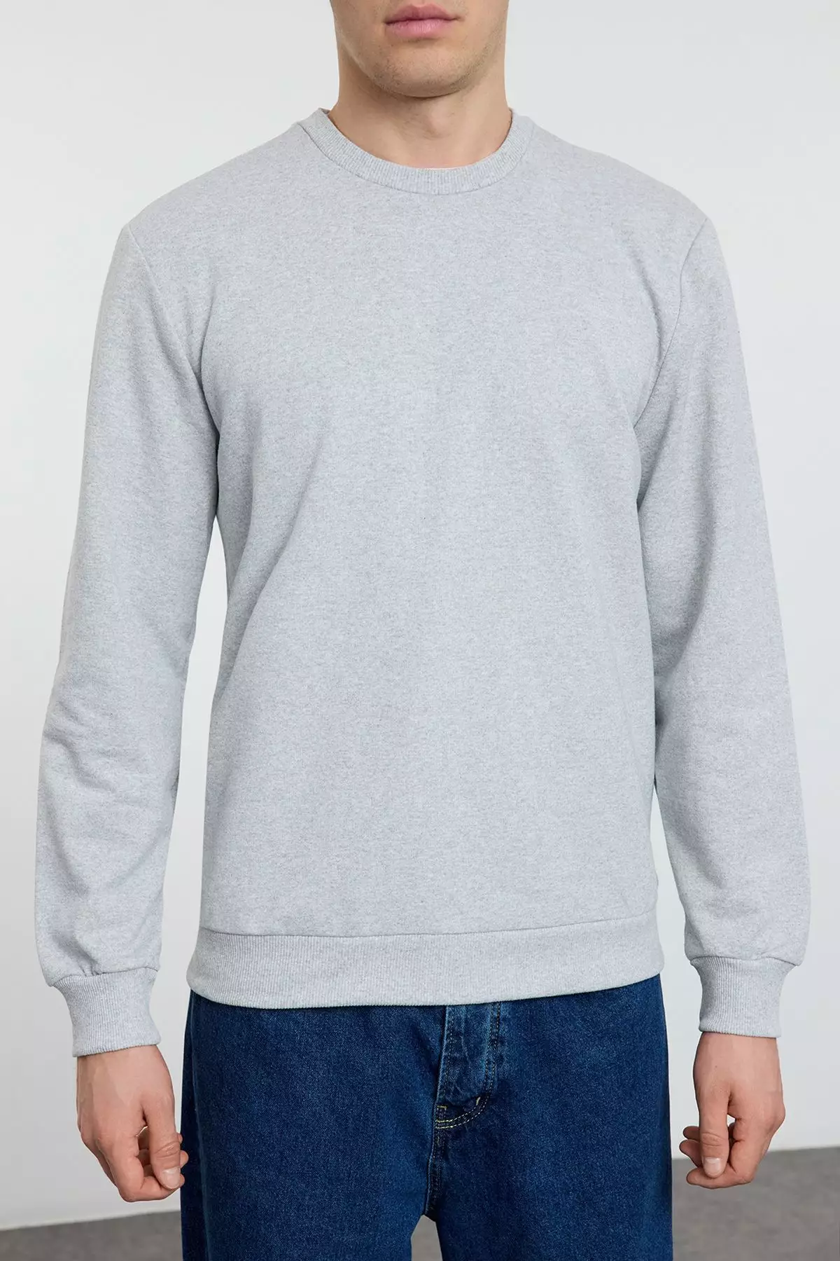 Gray Melange Regular/Normal Cut Basic Sweatshirt TMNAW21SW1208