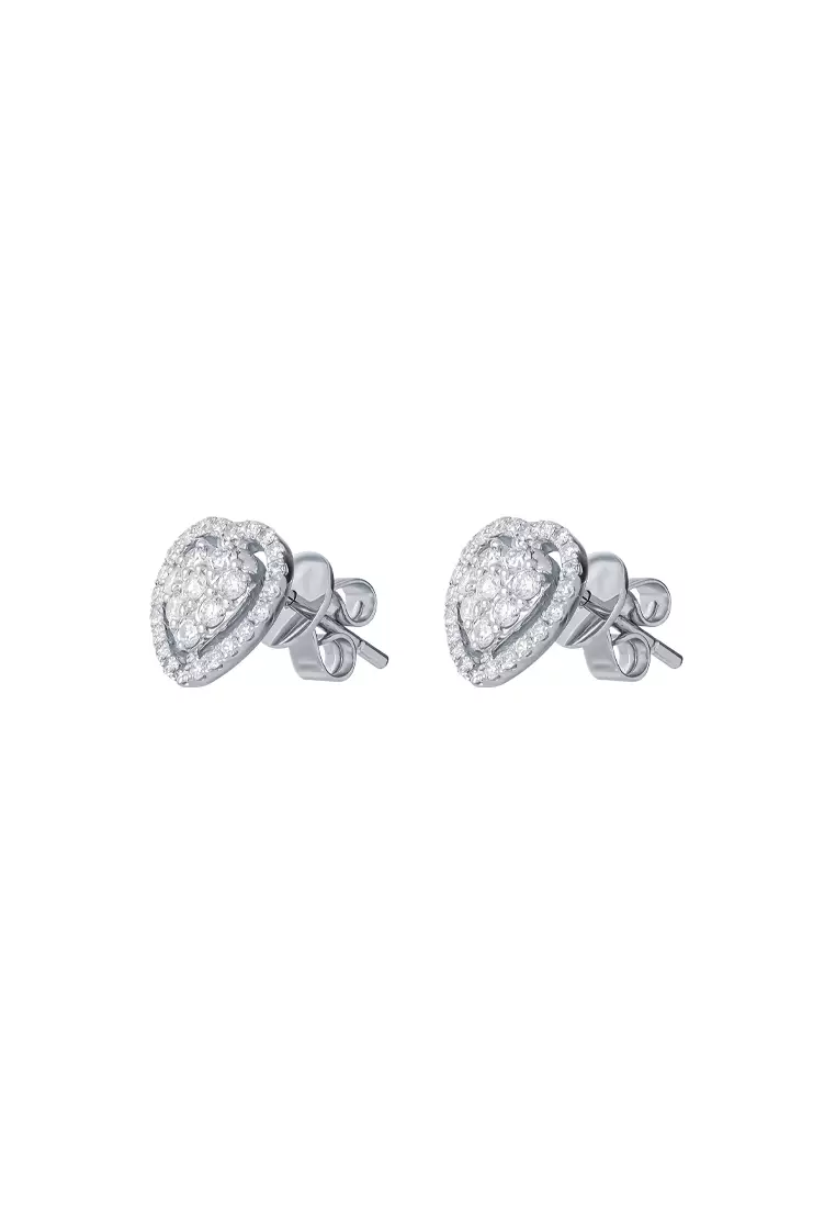TOMEI Heart Earrings, Diamond White Gold 750