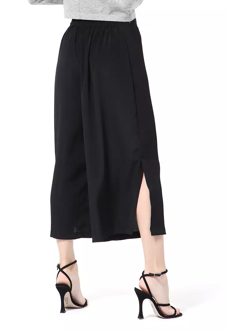 Stella Celana Kulot Wanita Belah Samping Side Slit Culottes Pants Material Crepe ORIGINAL - Black