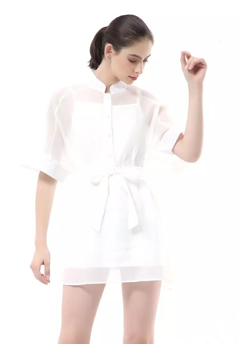 Rachel Mini Dress Organza Wanita Korean Style Lengan Pendek Material Velvet ORIGINAL - White