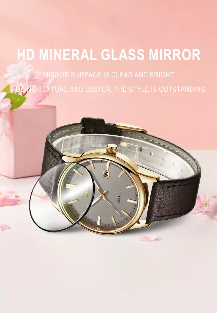 Jam Tangan Wanita Original Anggun Kalender Tali Kulit Anti Air Jam Tangan Cewek