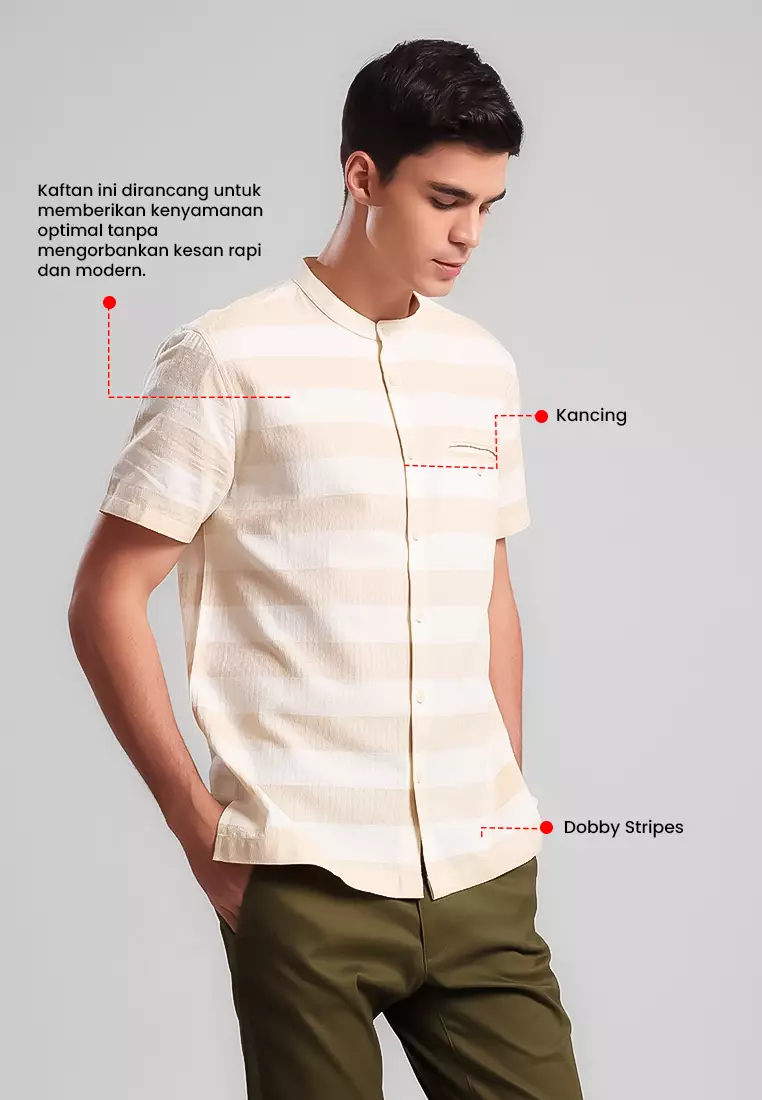 MANZONE - Kemeja Shanghai Lengan Pendek Pria Qarim Modern Fit - White Warna White