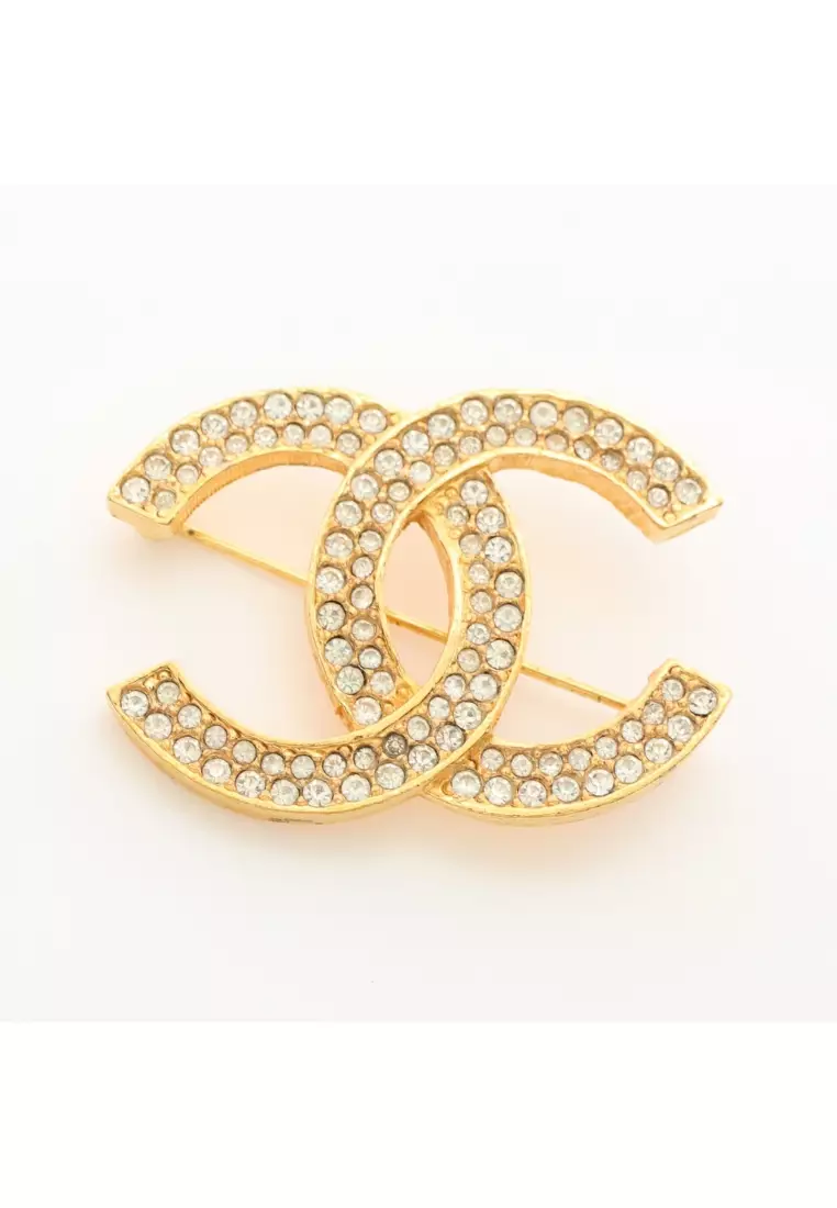 Buy Chanel Pre loved Chanel coco mark brooch GP Rhinestone gold