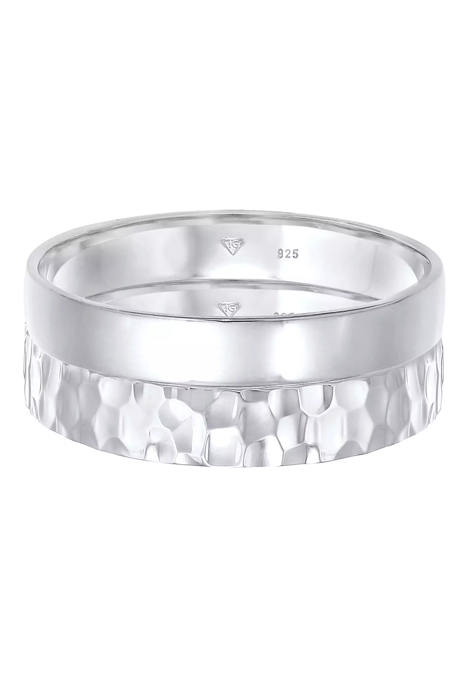 Men's Silver Hammered and Slim Band Ring Set – Oxidised