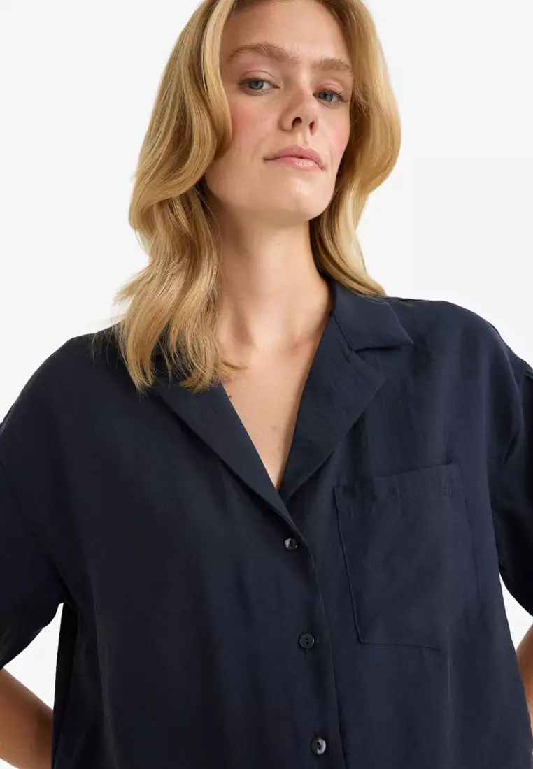 Loose Fit Jacket Lapel Modal Short Sleeve Shirt