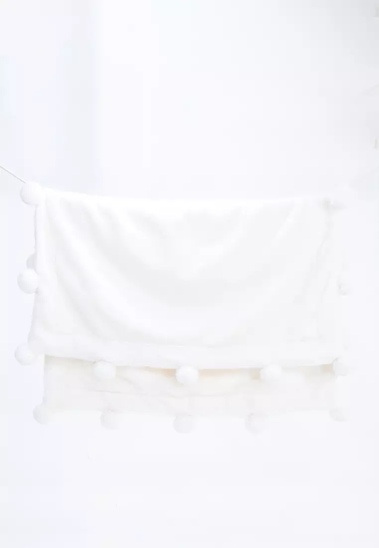 Juniors Suede Pom-Pom Detail Plush Blanket - 76x102 Cms, Babies