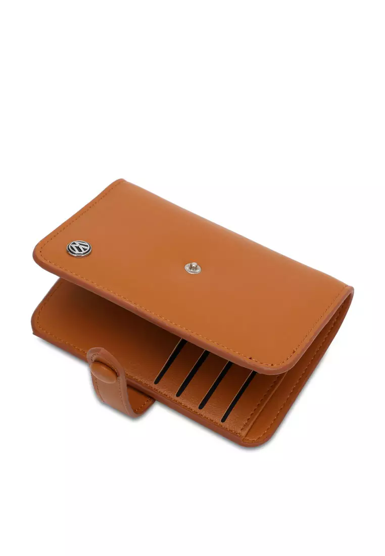 Women's Pin Button Bi Fold Leather Short Wallet / Purse With Coin Compartment