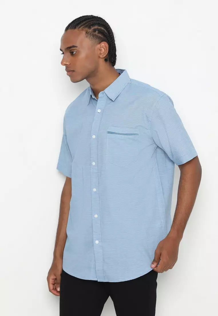 RBJ Kemeja Salur Printing Biru Regular Fit Pria