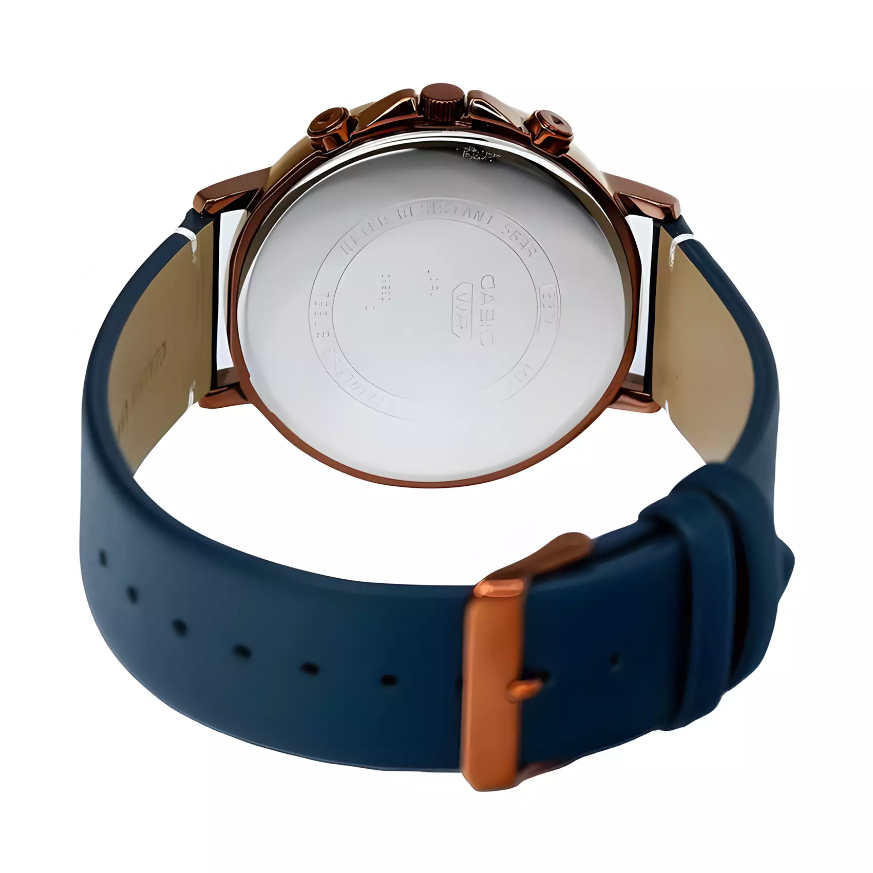 Casio - Jam Tangan Chronograph Pria - Rose Gold Case - Dark Blue Leather Band -  MTP-E321RL-2AV