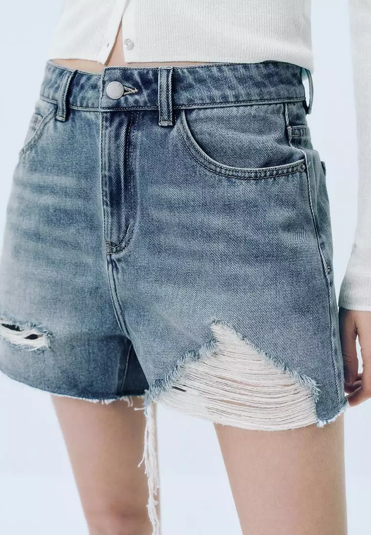 Ripped Denim Shorts