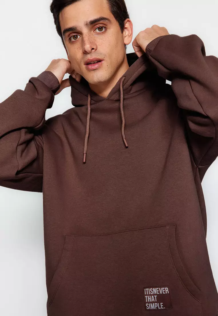 Dark Brown Oversize/Wide Cut Hooded Fleece Inside/Warm Sweatshirt TMNAW21SW2005