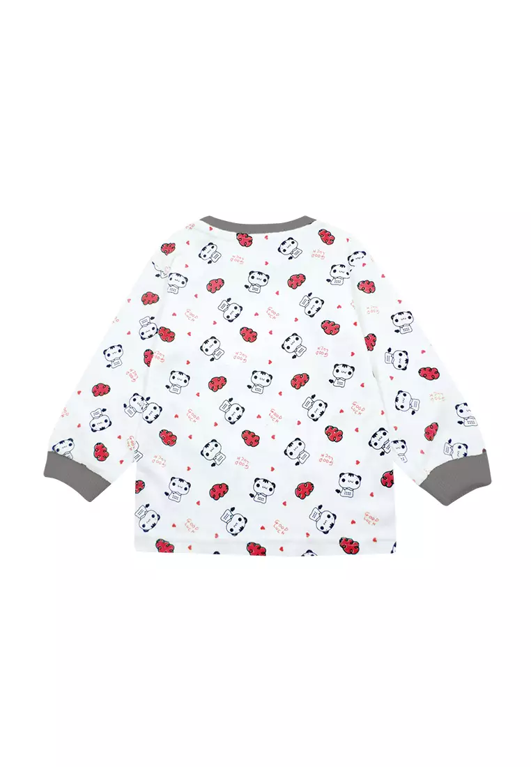 Skabe Piyama Bayi Anak Laki Laki Baju Lengan Panjang Motif Cat Setelan Celana Kaos All Size Baby Putih Usia 6 Bulan Hingga 12 Bulan 3454