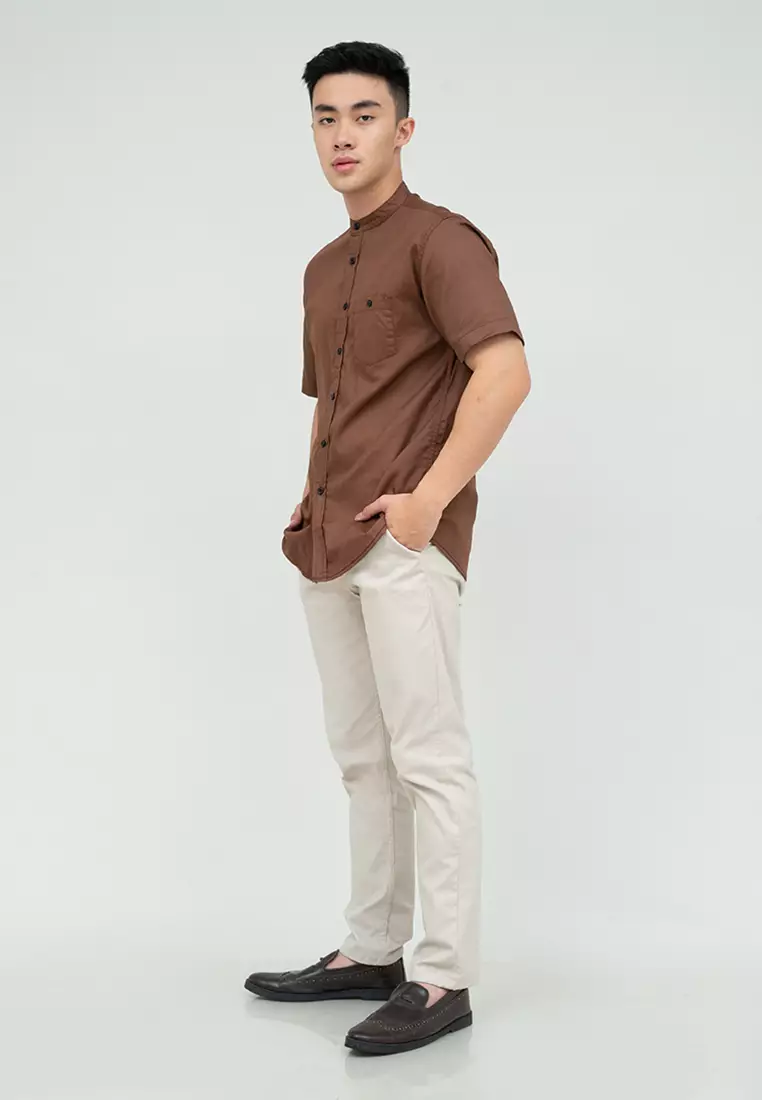 Houseofcuff Baju Koko Kemeja Lengan Pendek Pria Coklat