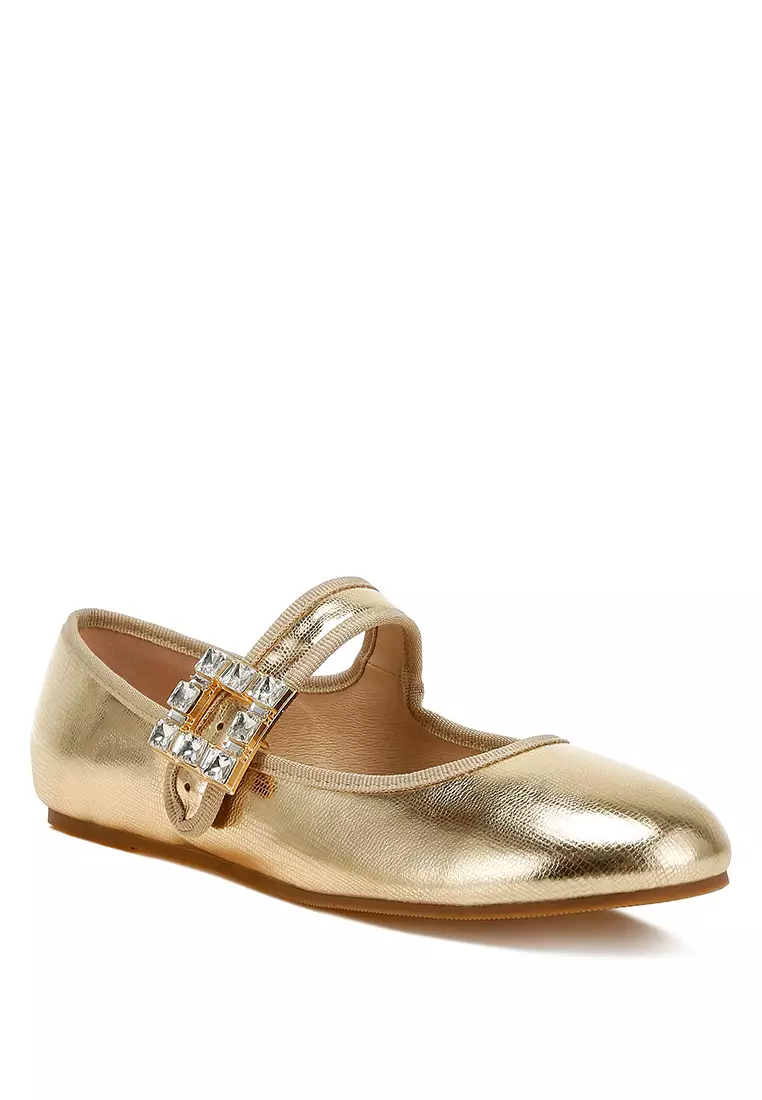 Brooch Mary Jane Sandals in Gold