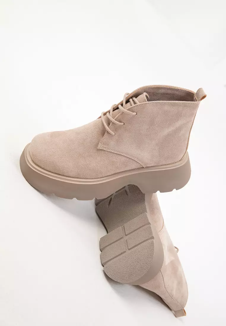 Nude Suede Women's Boots - 19928 Model