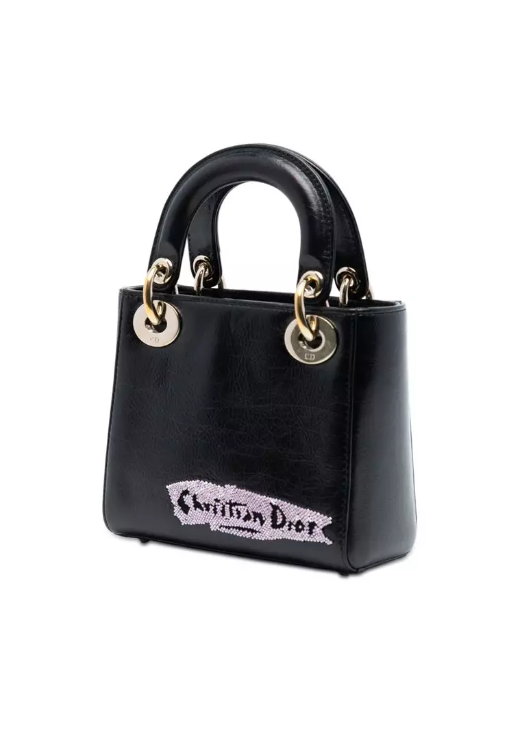 Pre-Loved Dior Mini Calfskin Beaded Lady Dior