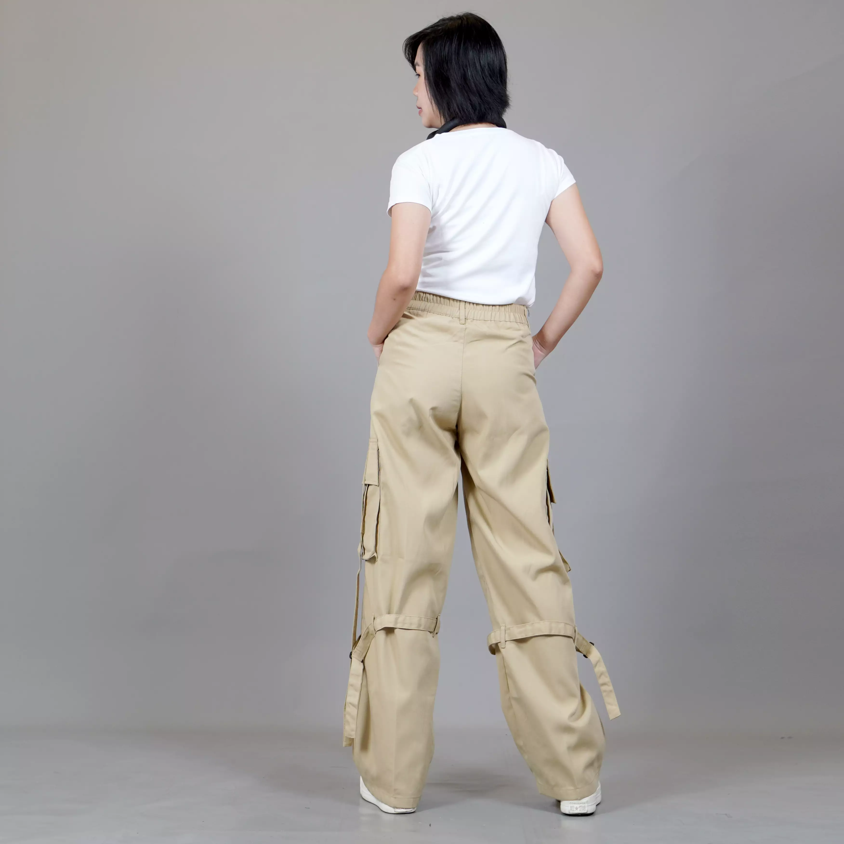  JEAN Celana Cargo Wanita Cargo Loose Pants Celana Cargo Loose Fit - KREM