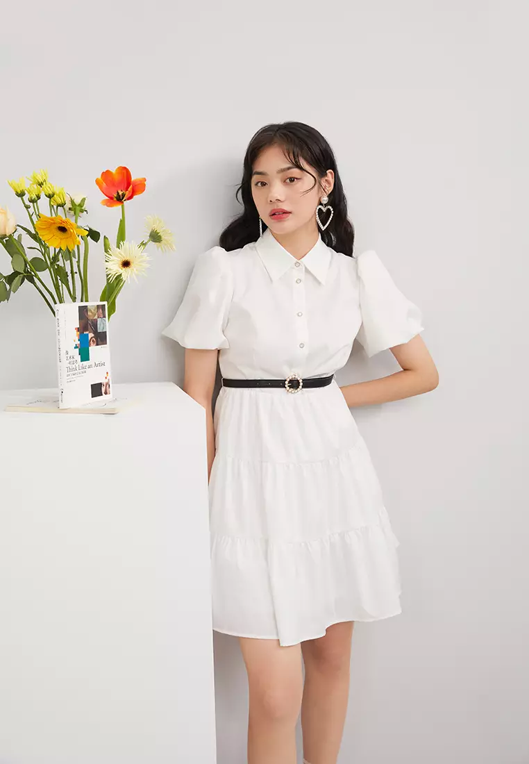 Puff Sleeve Button Top Mini Dress