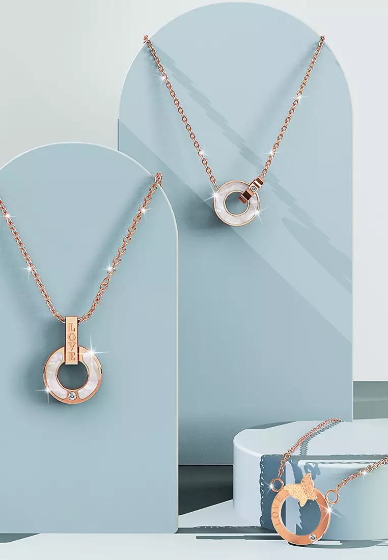 Butterfly in Love Necklace in Rose Gold Plated Titanium with Genuine 0.005ct Diamond