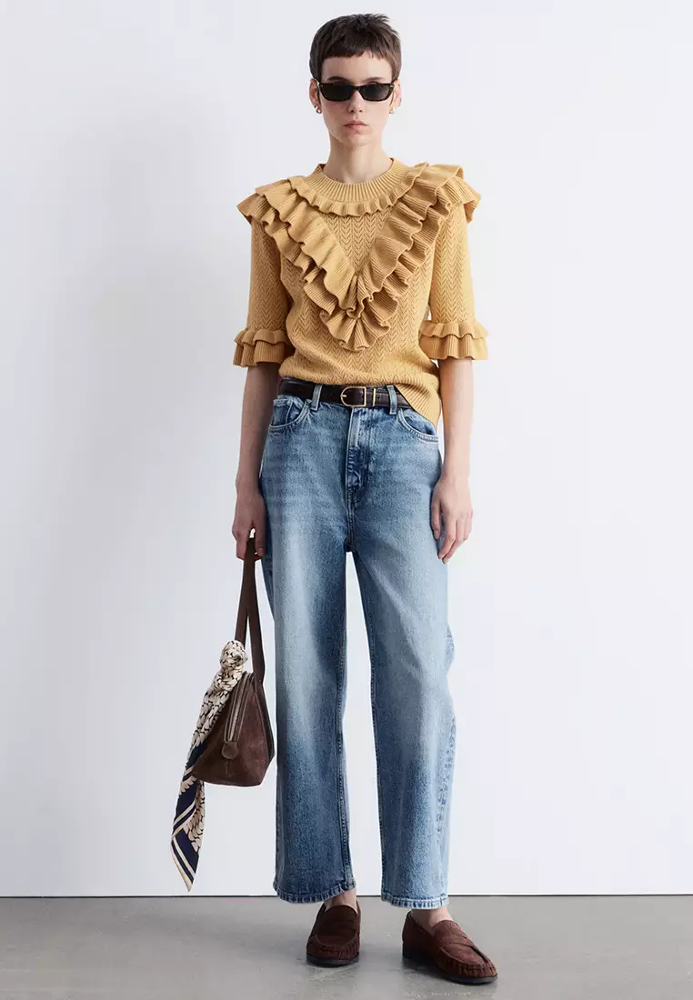 Pointelle-Knit Ruffle Top