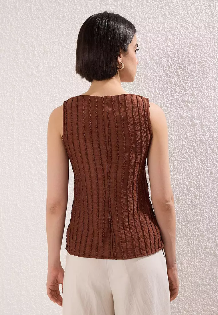 Brown Knitwear Look Regular/Normal Fit Knitted Blouse Twoss25Bz00385