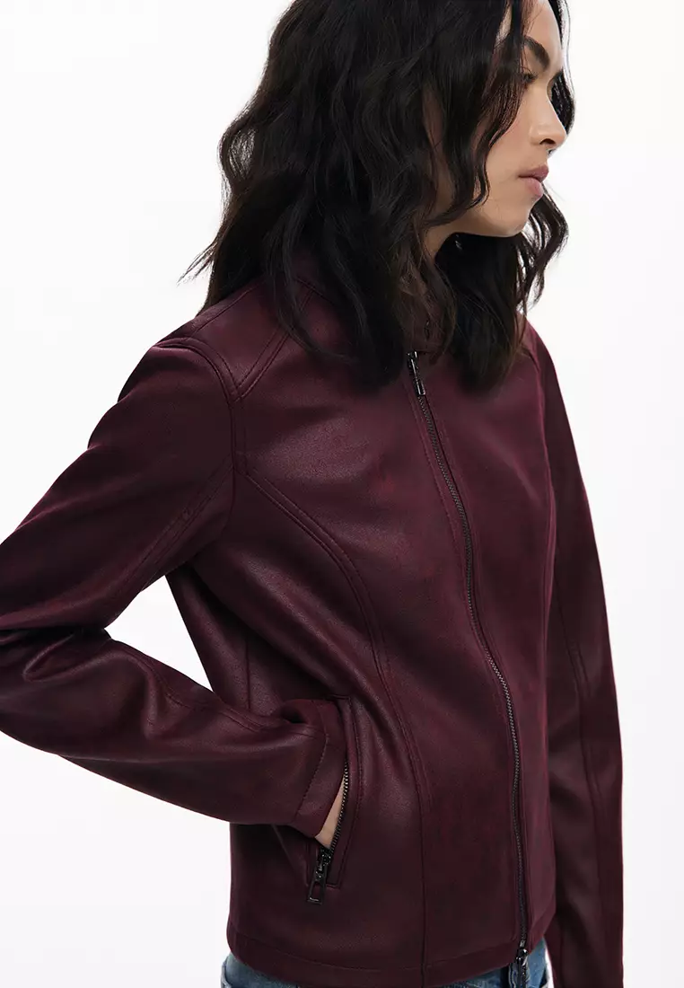 Combined faux leather jacket