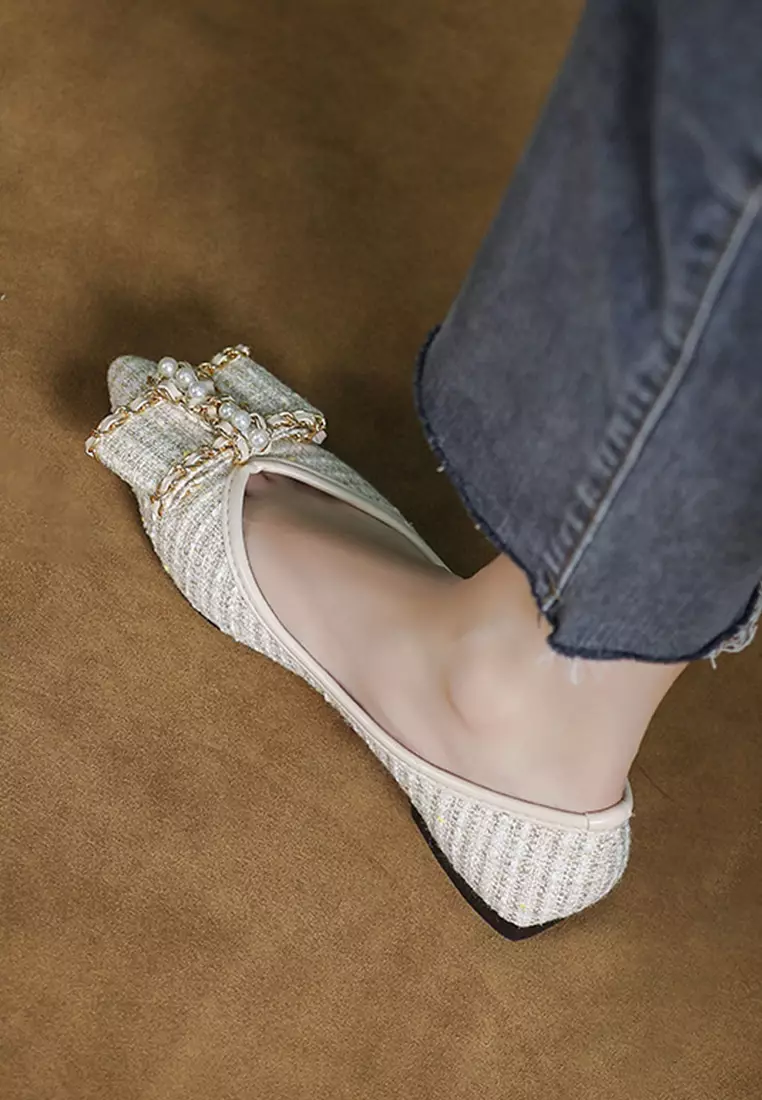 Pearl Embellished Canvas Flat Shoes WW373-13