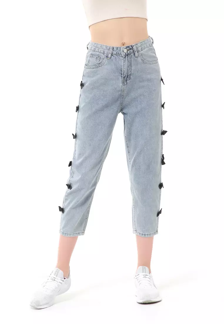 Stella Long Pants Boyfrend Jeans Wanita Model Pita Samping Material Denim ORIGINAL - Blue