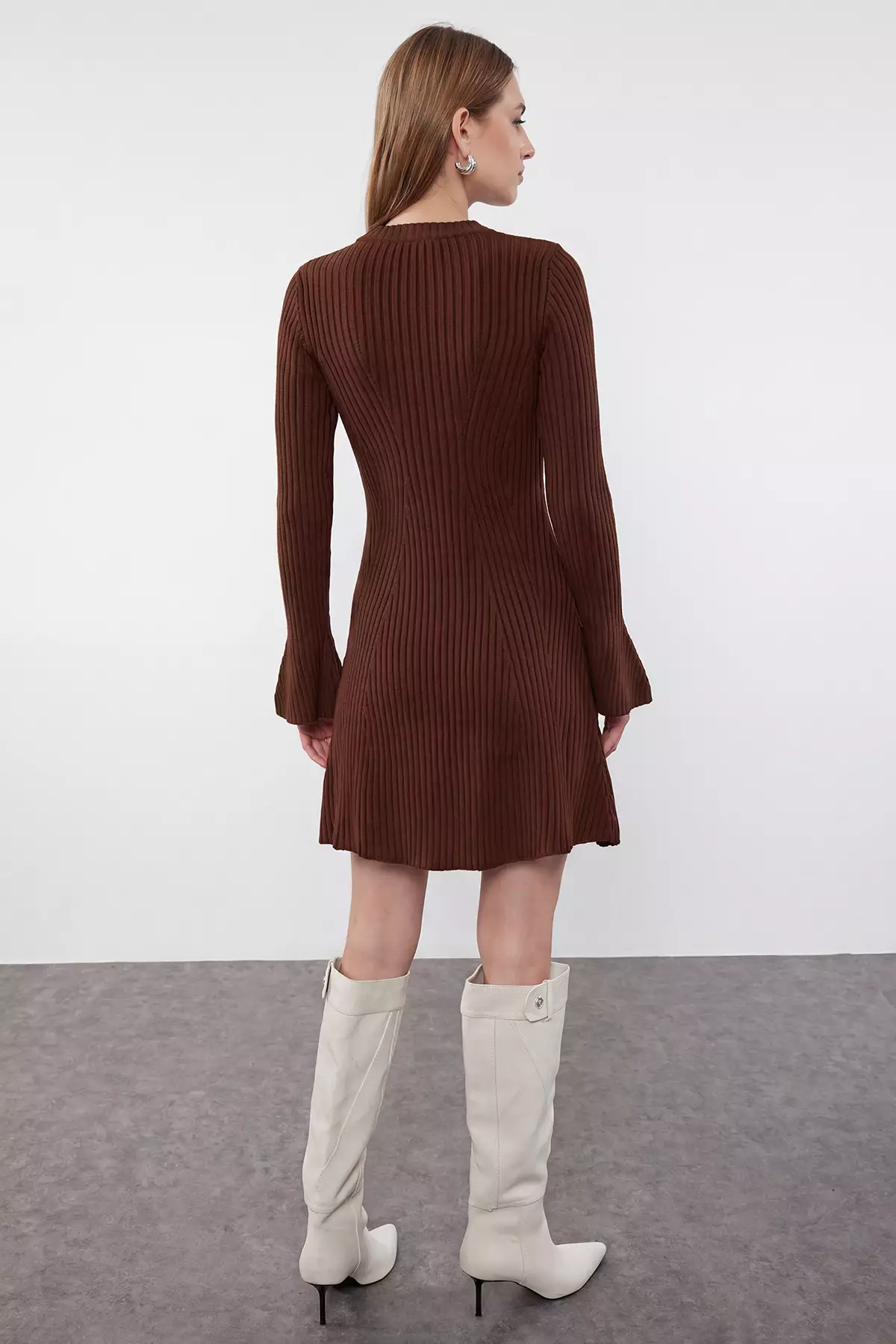 Brown Plain Extra Short / Super Mini Knitwear Dress Twoaw25El00030