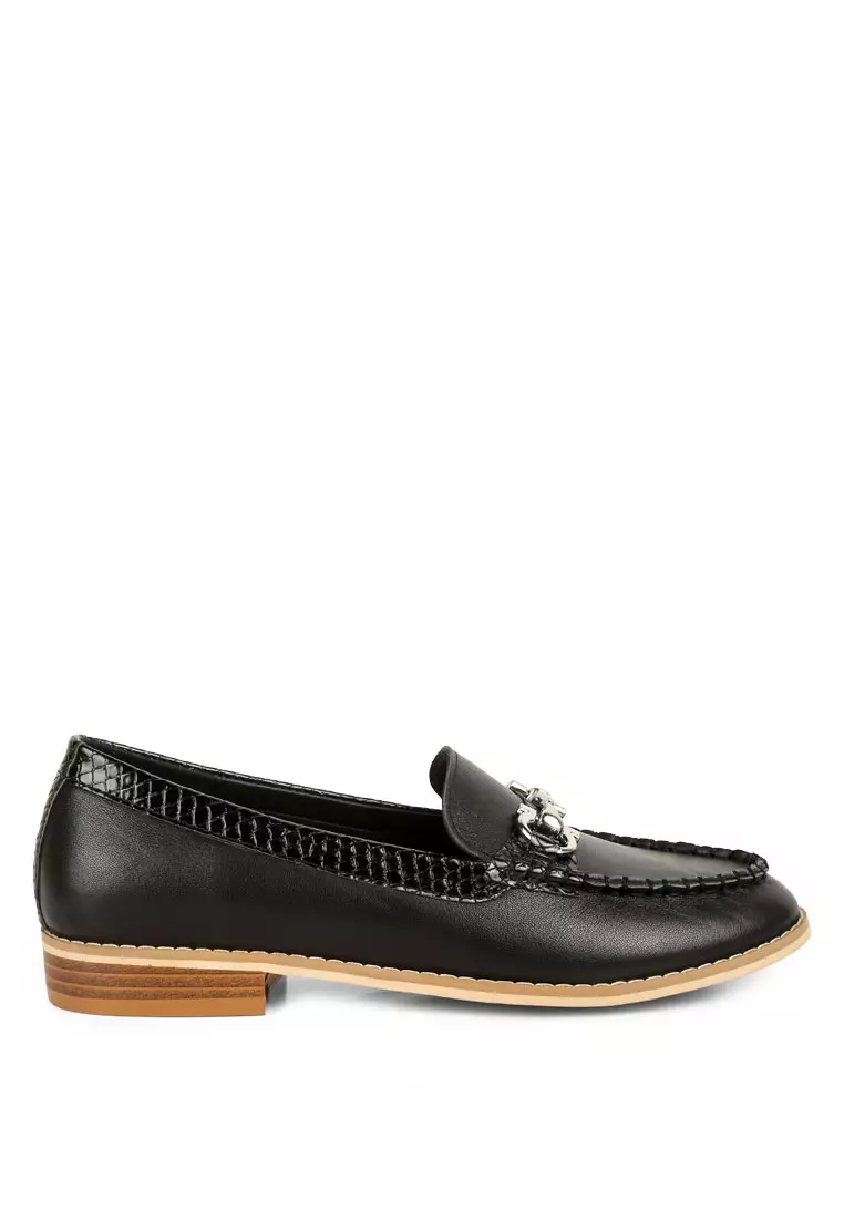 Discount on Rag & Co.  shoes - SKU: Black Horsebit Embelished Loafers With Stitch Detail