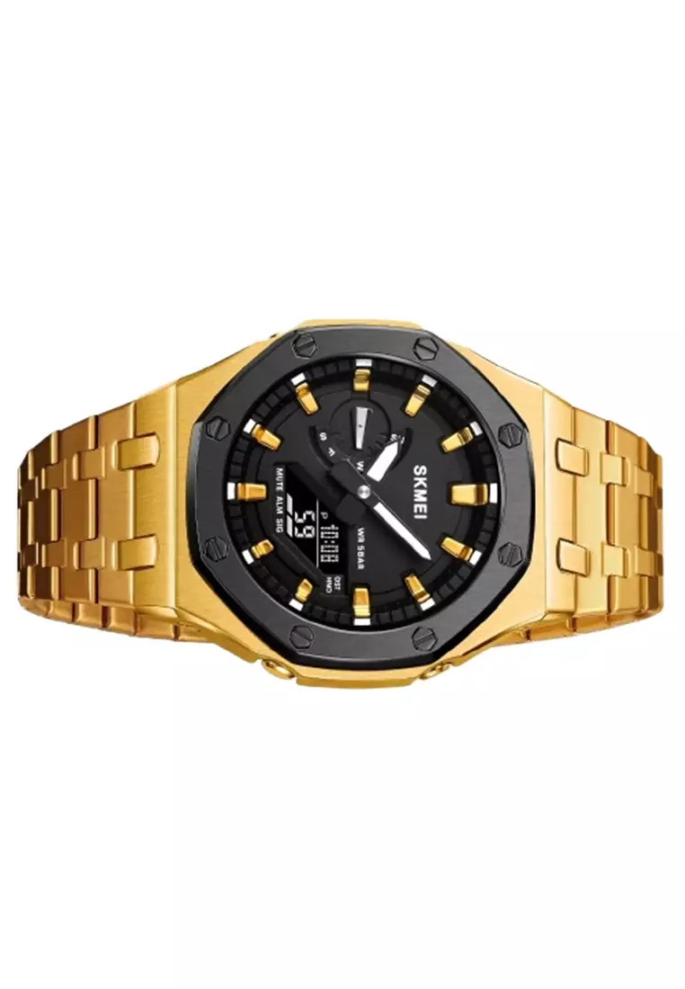 Jam Tangan Pria Digital Analog 2533 Watch Tali Stainless Rantai Anti Air 5 Bar ORIGINAL - Gold
