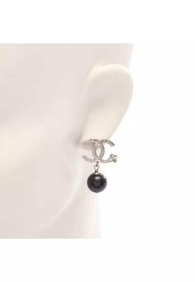 Pre-Loved Chanel coco mark earrings plating resin black B13K