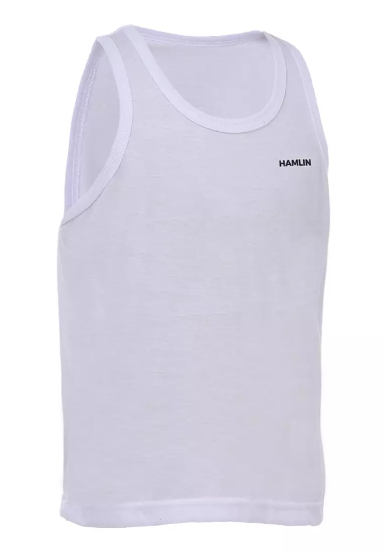 Oriel Singlet Anak Unisex Motif Polos Kids Tshirt Sleeveless Material Cotton ORIGINAL - White
